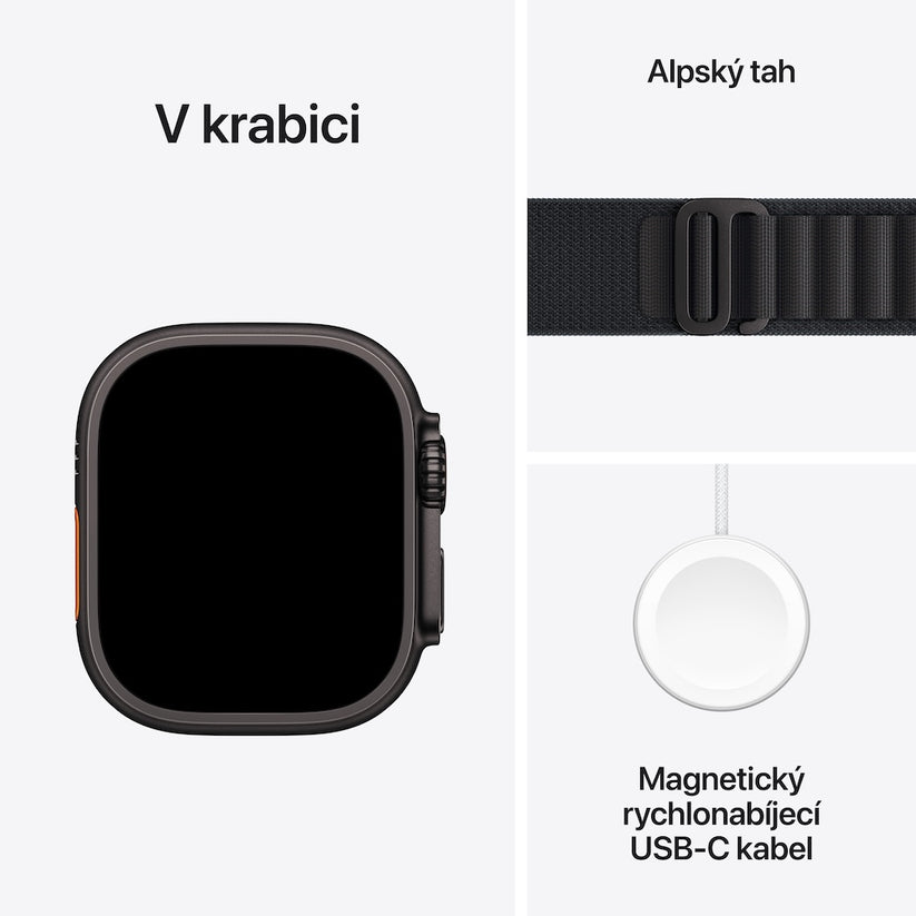 Apple Watch Ultra 3 GPS + Cellular 49mm černě titanové pouzdro s černým alpským tahem - M - bonami.click