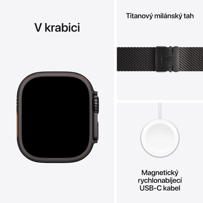 Apple Watch Ultra 3 GPS + Cellular 49mm černě titanové pouzdro s černě titanovým milánským tahem z titanu - M (otevřený) - bonami.click