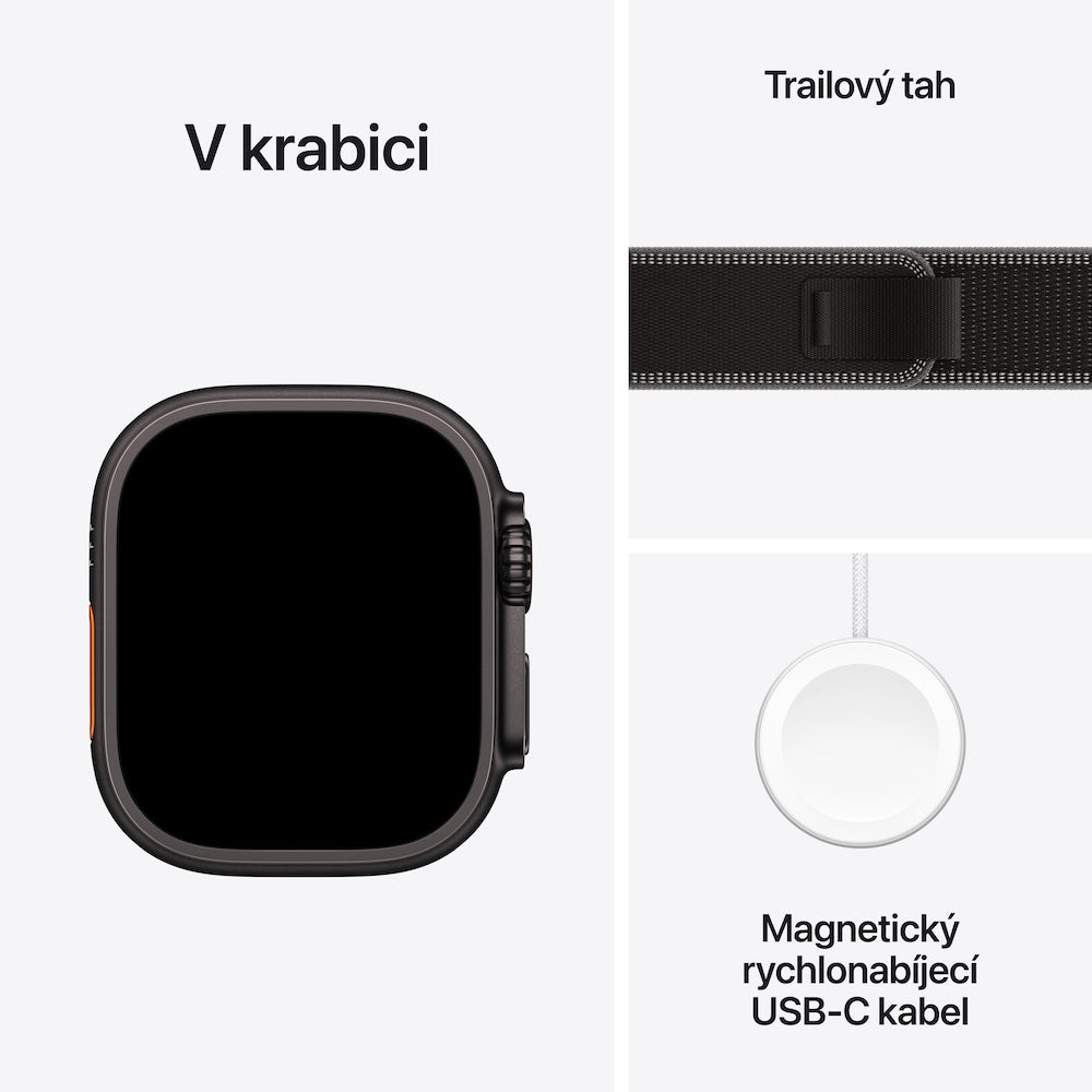 Apple Watch Ultra 3 GPS + Cellular 49mm černě titanové pouzdro s černě/ulovým trailovým tahem - M/L (otevřený) - bonami.click