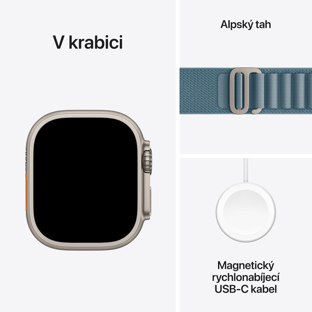 Apple Watch Ultra 3 GPS + Cellular 49mm přírodně titanové pouzdro se světle modrým alpským tahem - L - bonami.click