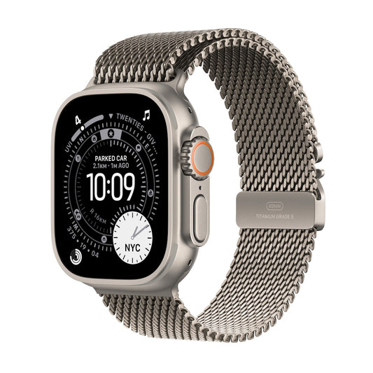 Apple Watch Ultra 3 GPS + Cellular 49mm přírodně titanové pouzdro s přírodně titanovým milánským tahem z titanu - M (otevřený) - bonami.click