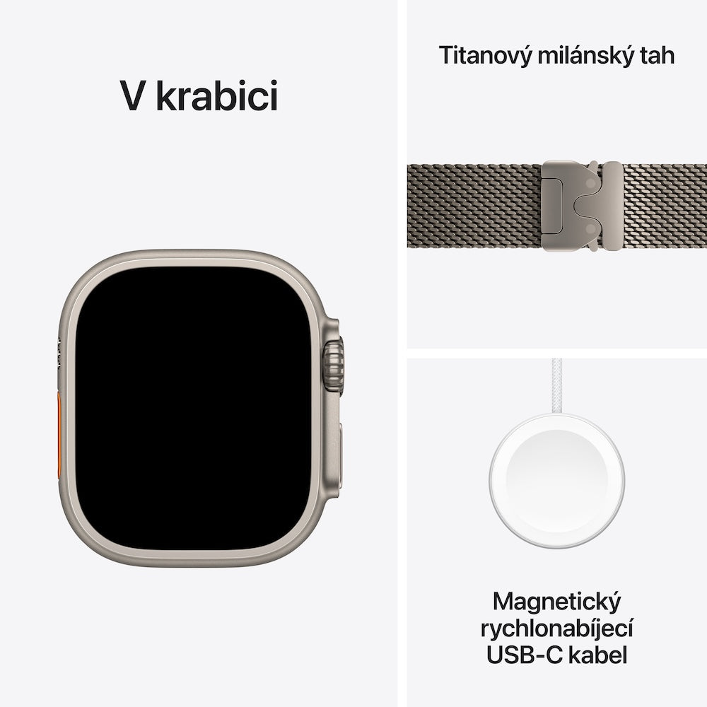 Apple Watch Ultra 3 GPS + Cellular 49mm přírodně titanové pouzdro s přírodně titanovým milánským tahem z titanu - L - bonami.click