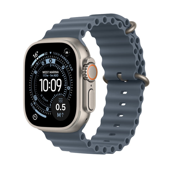 Apple Watch Ultra 3 GPS + Cellular 49mm přírodně titanové pouzdro s ocelově modrým oceánským řemínkem (otevřený) - bonami.click