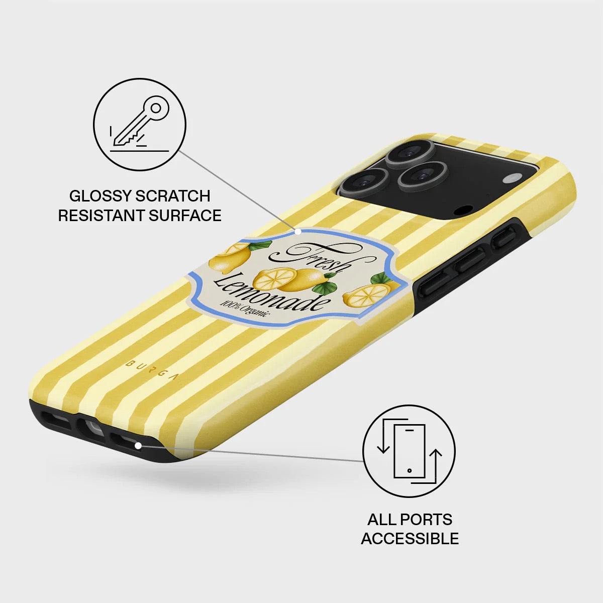 Kryt pro iPhone 17 Pro Max Burga Frizzante Tough MagSafe Case - žluté pruhy - bonami.click