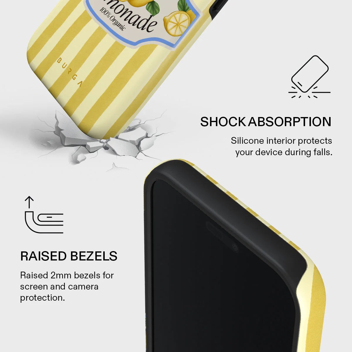 Kryt pro iPhone 17 Pro Max Burga Frizzante Tough MagSafe Case - žluté pruhy - bonami.click