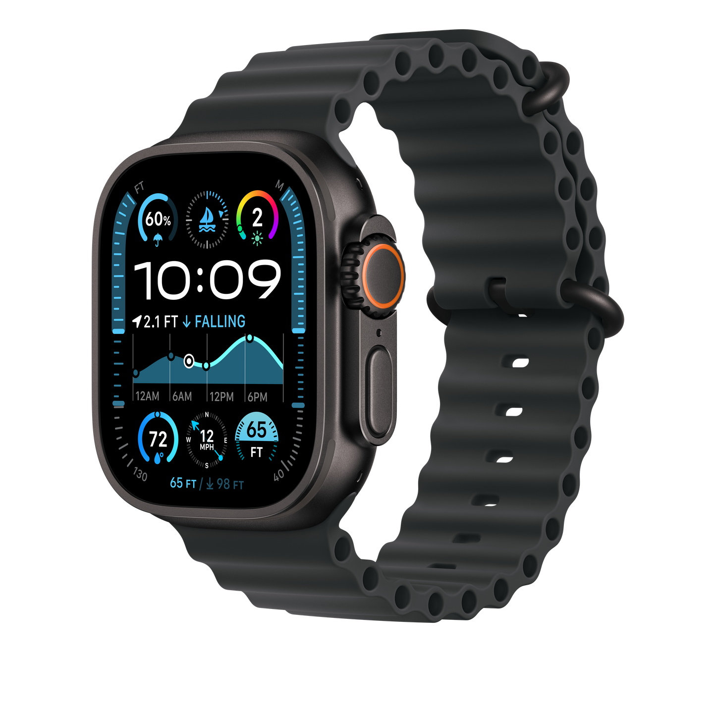 Apple Watch 44/45/46/49mm černý Oceánský řemínek – provedení z černého titanu - bonami.click