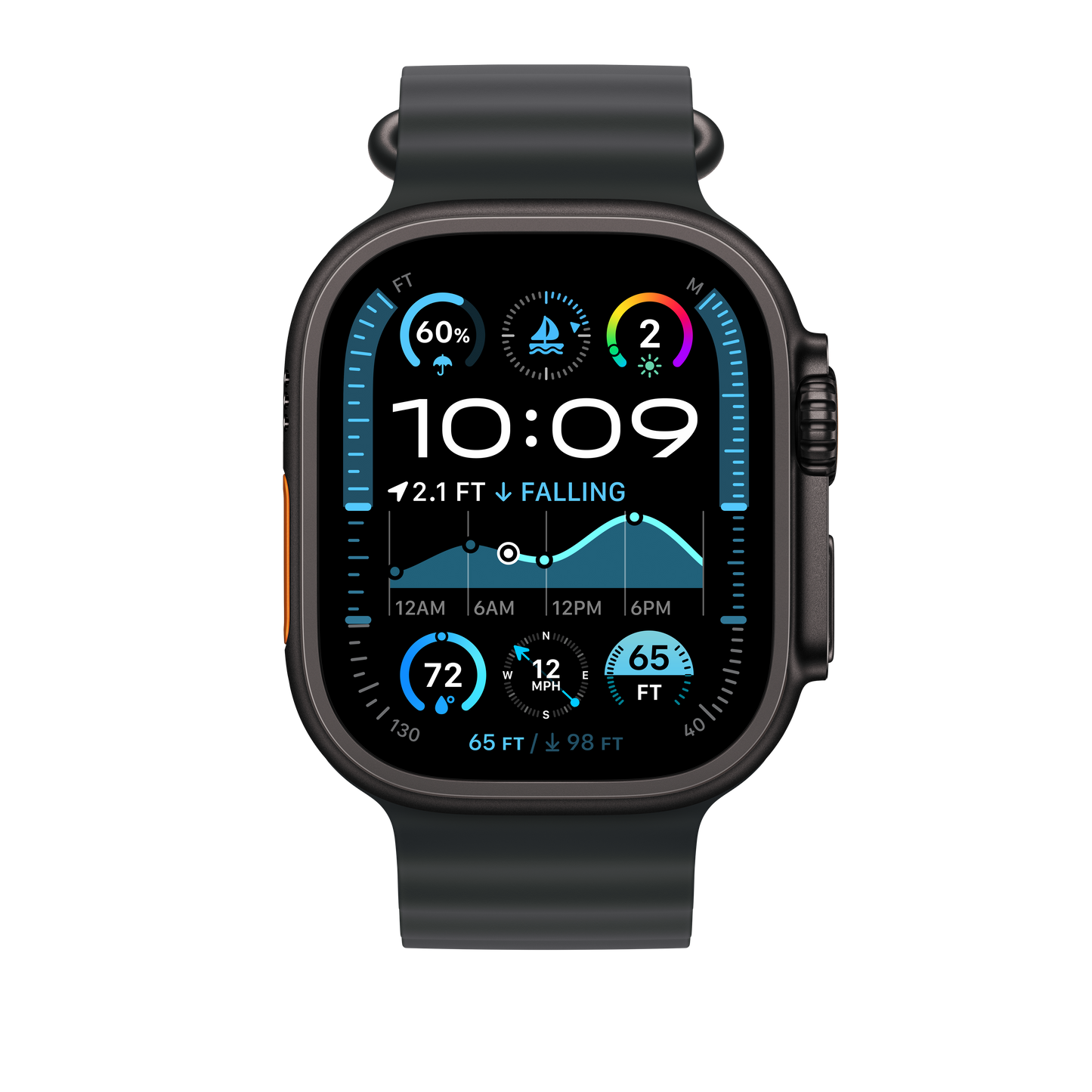 Apple Watch 44/45/46/49mm černý Oceánský řemínek – provedení z černého titanu - bonami.click