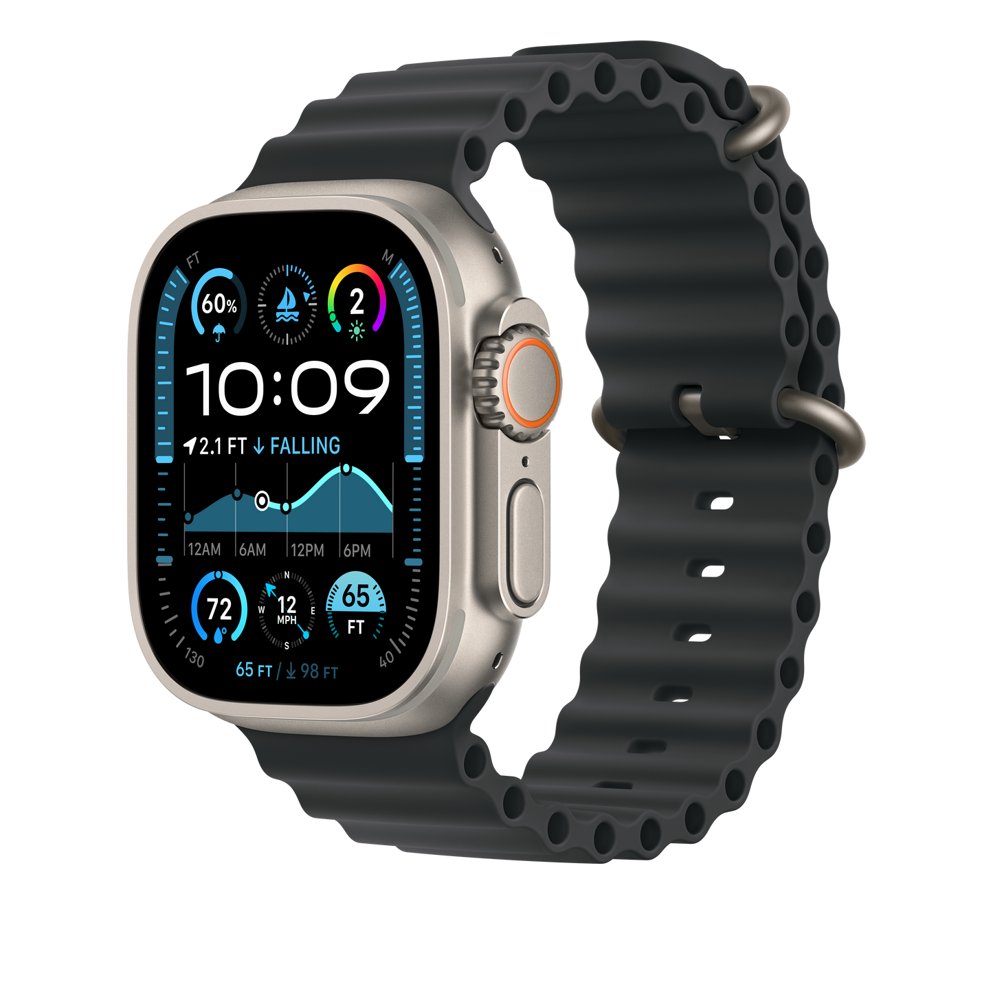 Apple Watch 44/45/46/49mm černý Oceánský řemínek – provedení z přírodního titanu - bonami.click