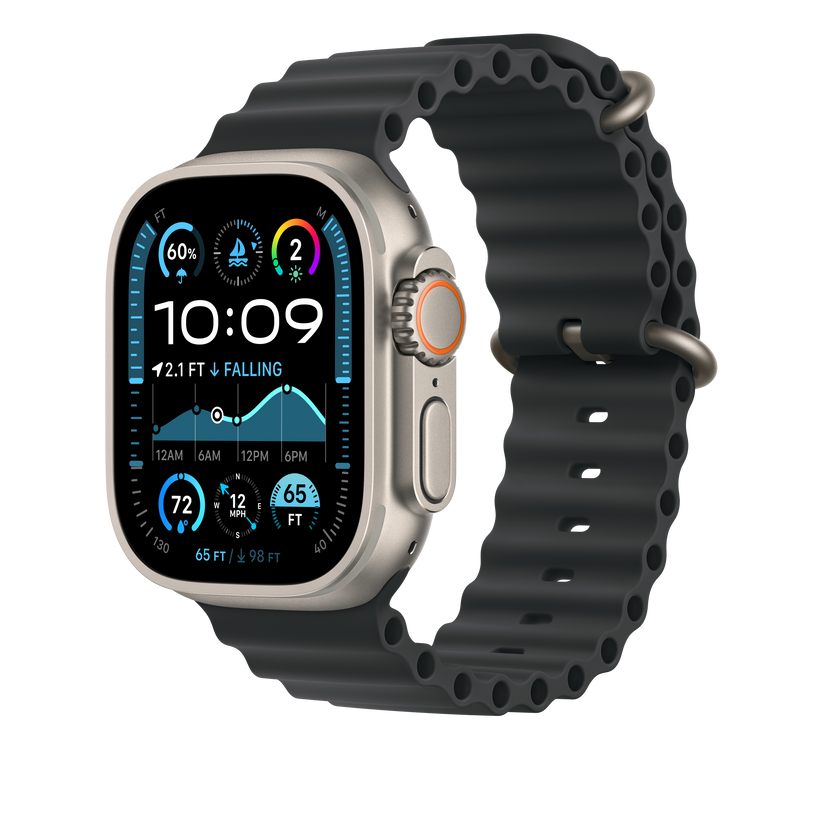 Apple Watch 44/45/46/49mm černý Oceánský řemínek – provedení z přírodního titanu - bonami.click