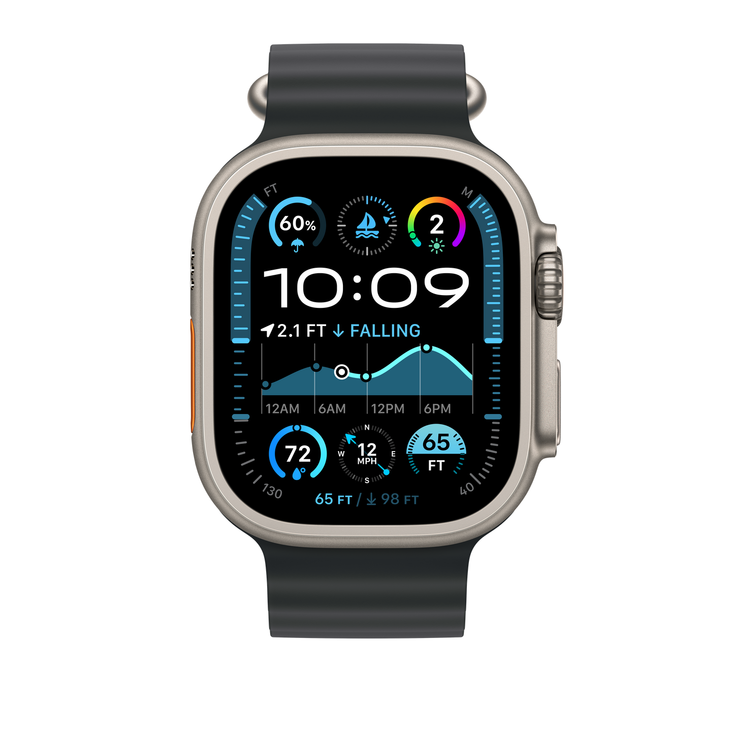 Apple Watch 44/45/46/49mm černý Oceánský řemínek – provedení z přírodního titanu - bonami.click