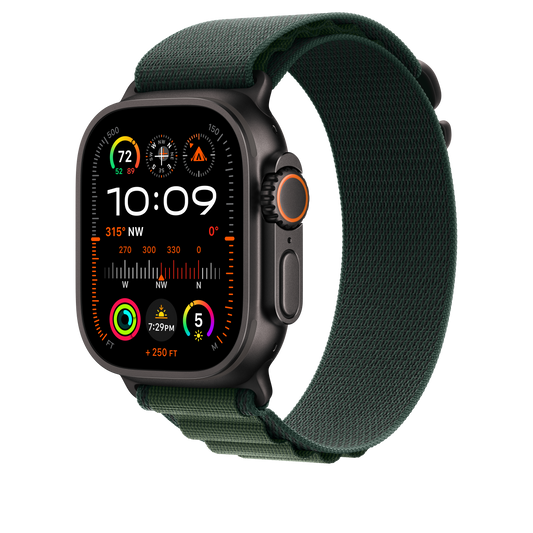 Apple Watch 44/45/46/49mm tmavě zelený Alpský tah – malý – provedení z černého titanu - bonami.click