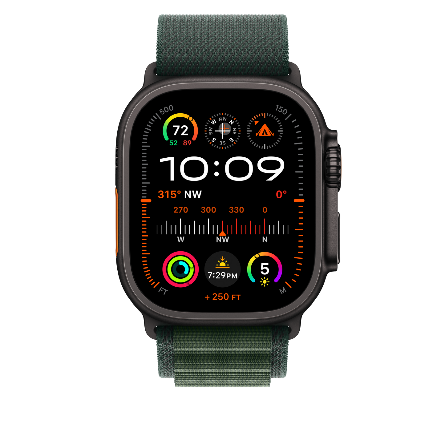 Apple Watch 44/45/46/49mm tmavě zelený Alpský tah – malý – provedení z černého titanu - bonami.click