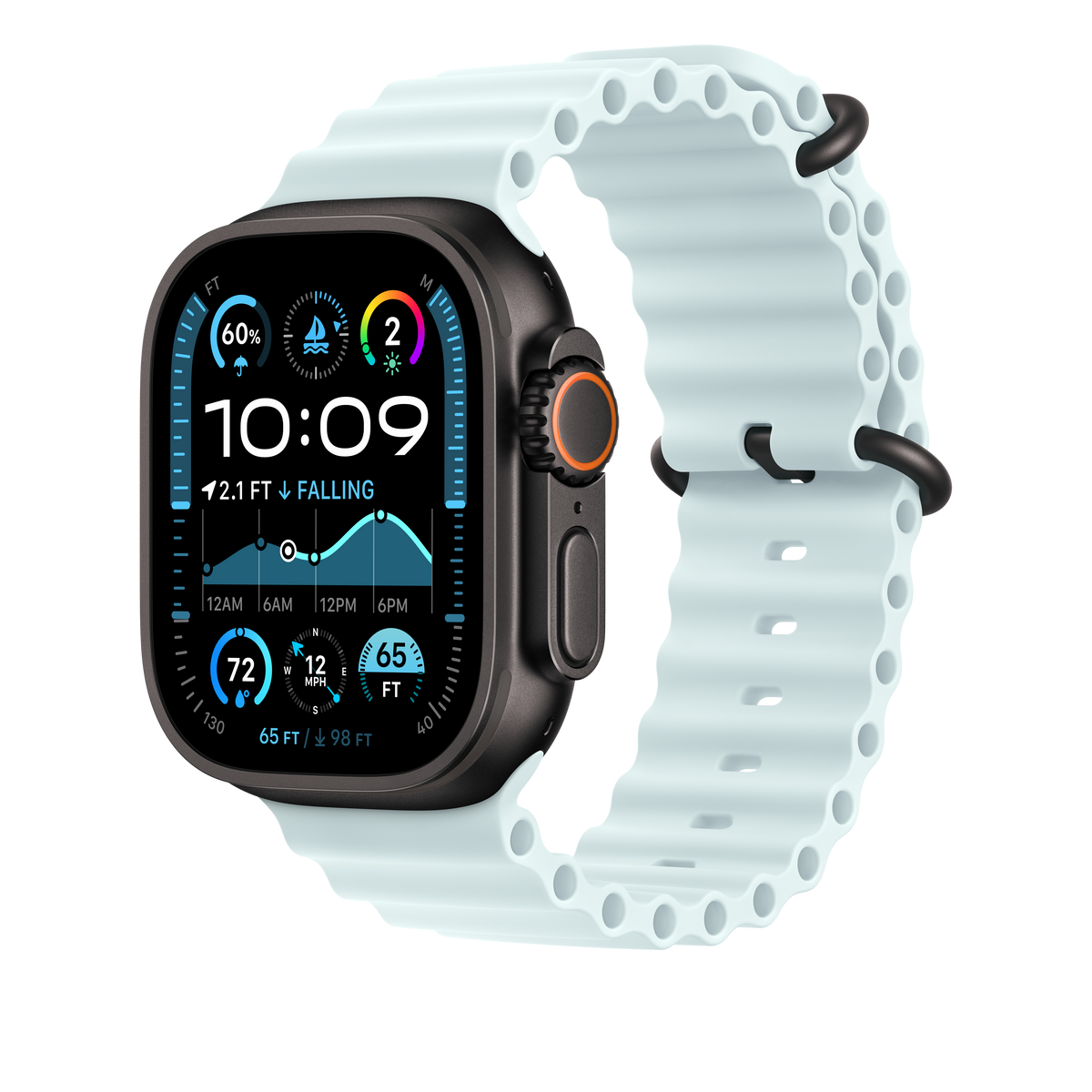 Apple Watch 44/45/46/49mm ledově modré prodloužení Oceánského řemínku – provedení z černého titanu - bonami.click