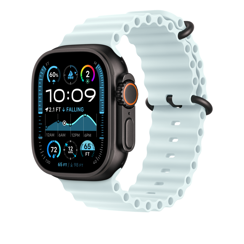 Apple Watch 44/45/46/49mm ledově modré prodloužení Oceánského řemínku – provedení z černého titanu - bonami.click