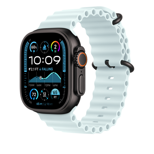 Apple Watch 44/45/46/49mm ledově modré prodloužení Oceánského řemínku – provedení z černého titanu - bonami.click