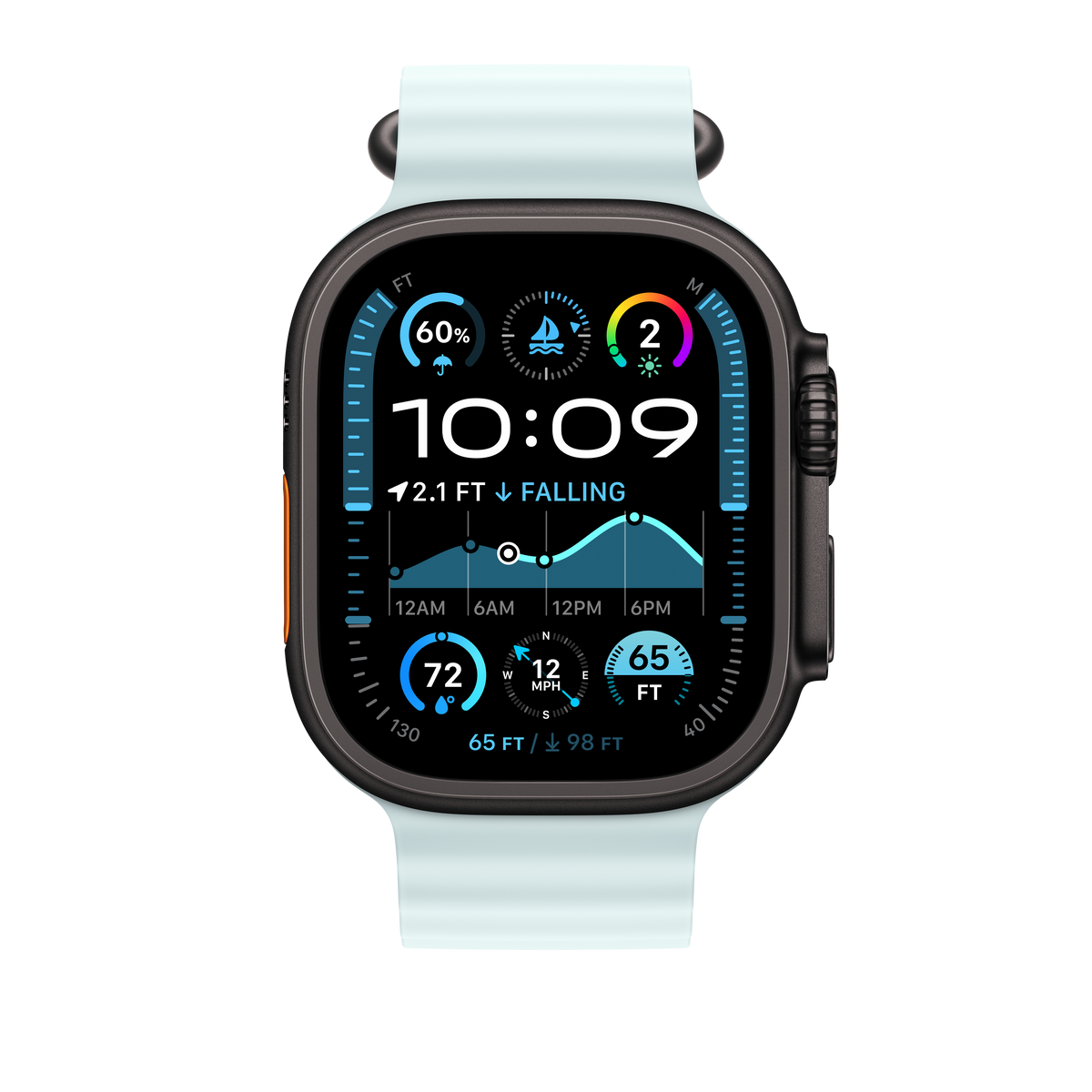 Apple Watch 44/45/46/49mm ledově modré prodloužení Oceánského řemínku – provedení z černého titanu - bonami.click