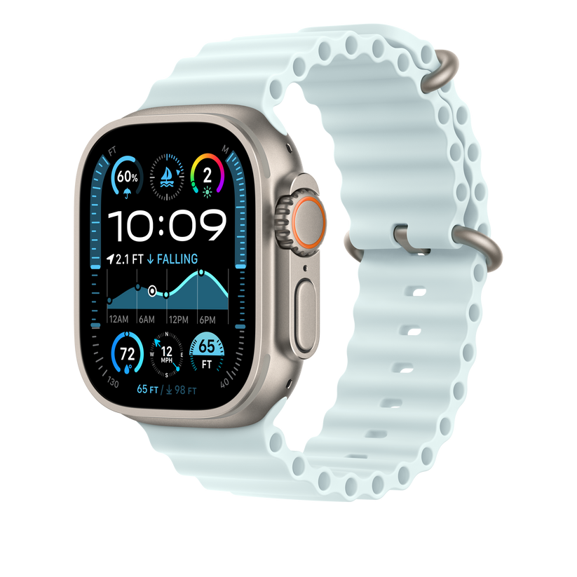 Apple Watch 44/45/46/49mm ledově modré prodloužení Oceánského řemínku – provedení z přírodního titanu - bonami.click