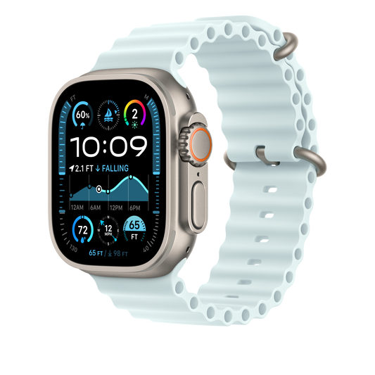 Apple Watch 44/45/46/49mm ledově modré prodloužení Oceánského řemínku – provedení z přírodního titanu - bonami.click