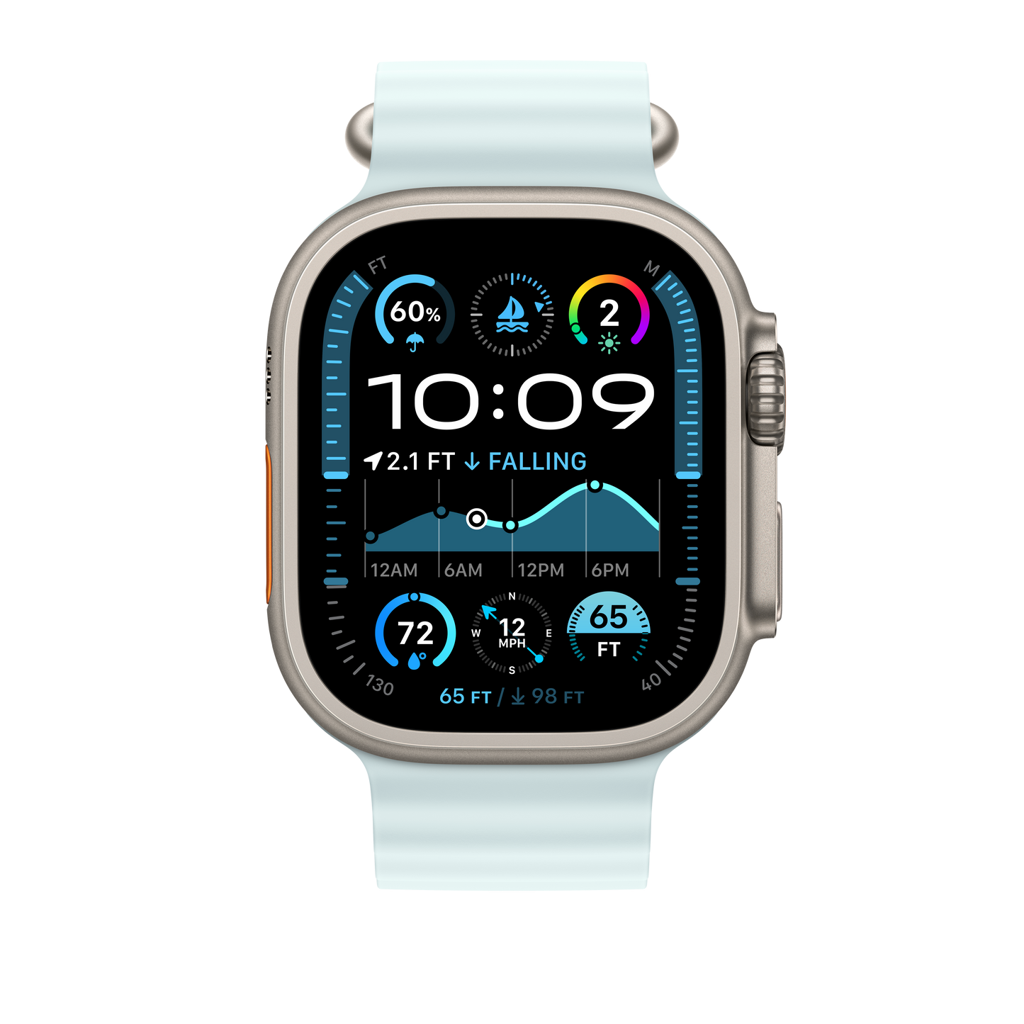 Apple Watch 44/45/46/49mm ledově modré prodloužení Oceánského řemínku – provedení z přírodního titanu - bonami.click