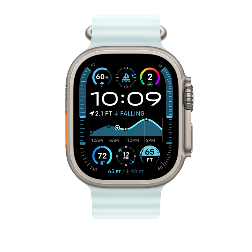 Apple Watch 44/45/46/49mm ledově modré prodloužení Oceánského řemínku – provedení z přírodního titanu - bonami.click