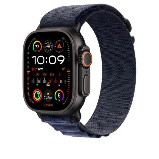 Apple Watch 44/45/46/49mm námořnicky modrý Alpský tah – velký – provedení z černého titanu - bonami.click