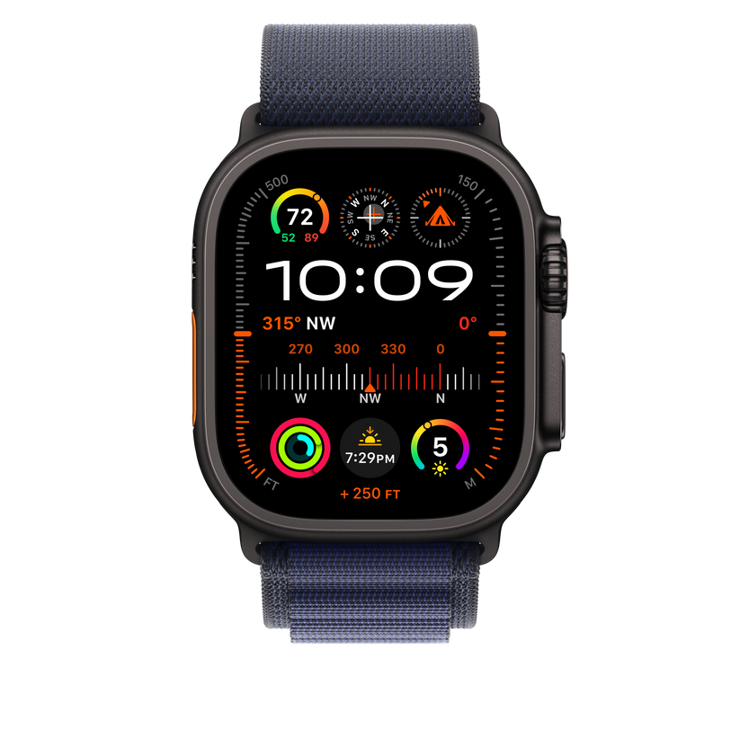 Apple Watch 44/45/46/49mm námořnicky modrý Alpský tah – velký – provedení z černého titanu - bonami.click