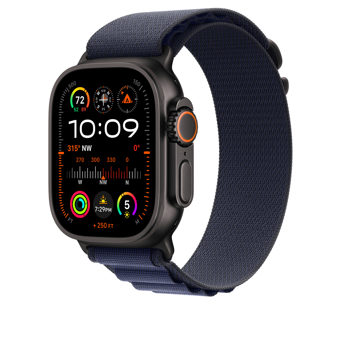 Apple Watch 44/45/46/49mm námořnicky modrý Alpský tah – malý – provedení z černého titanu - bonami.click