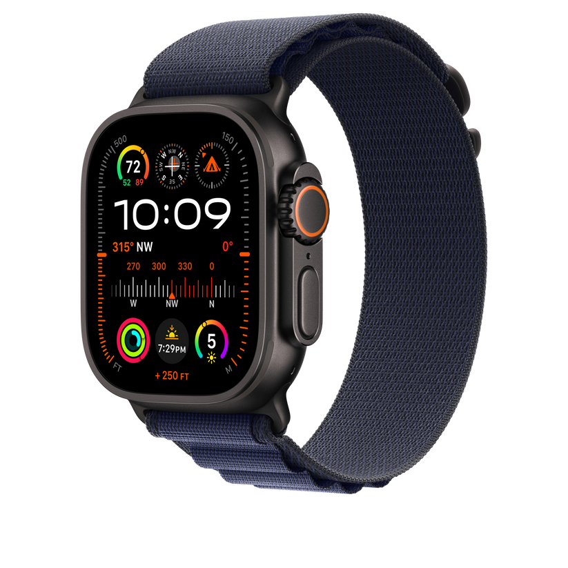 Apple Watch 44/45/46/49mm námořnicky modrý Alpský tah – malý – provedení z černého titanu - bonami.click