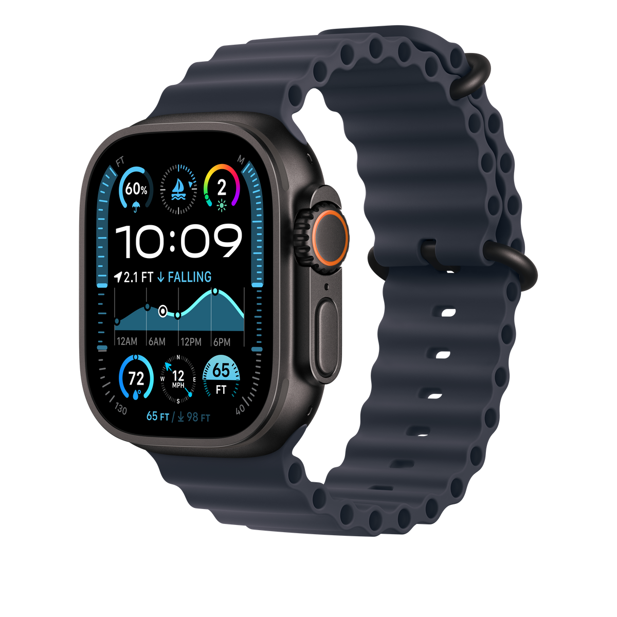 Apple Watch 44/45/46/49mm námořnicky modré prodloužení Oceánského řemínku – provedení z černého titanu - bonami.click