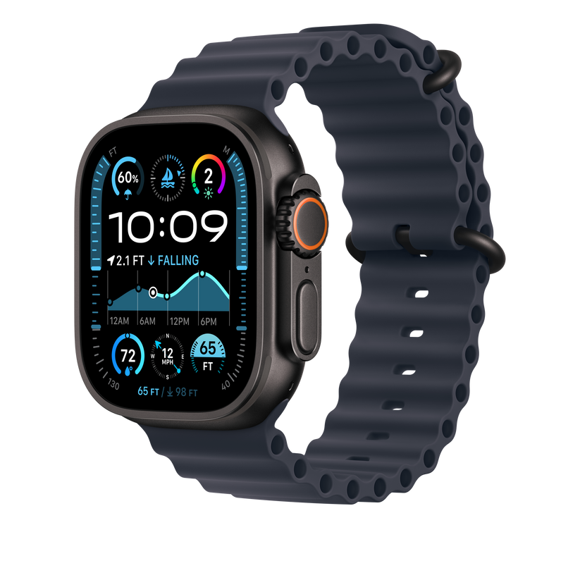 Apple Watch 44/45/46/49mm námořnicky modré prodloužení Oceánského řemínku – provedení z černého titanu - bonami.click
