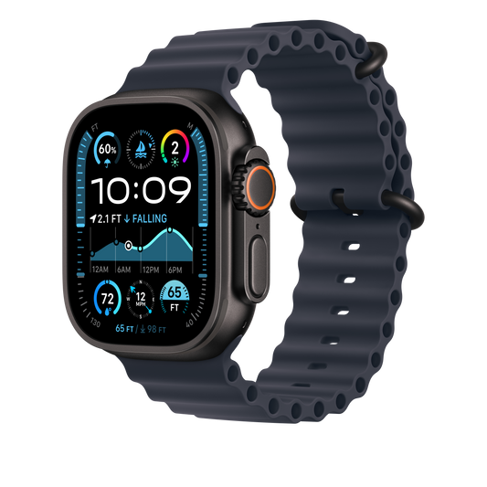 Apple Watch 44/45/46/49mm námořnicky modré prodloužení Oceánského řemínku – provedení z černého titanu - bonami.click