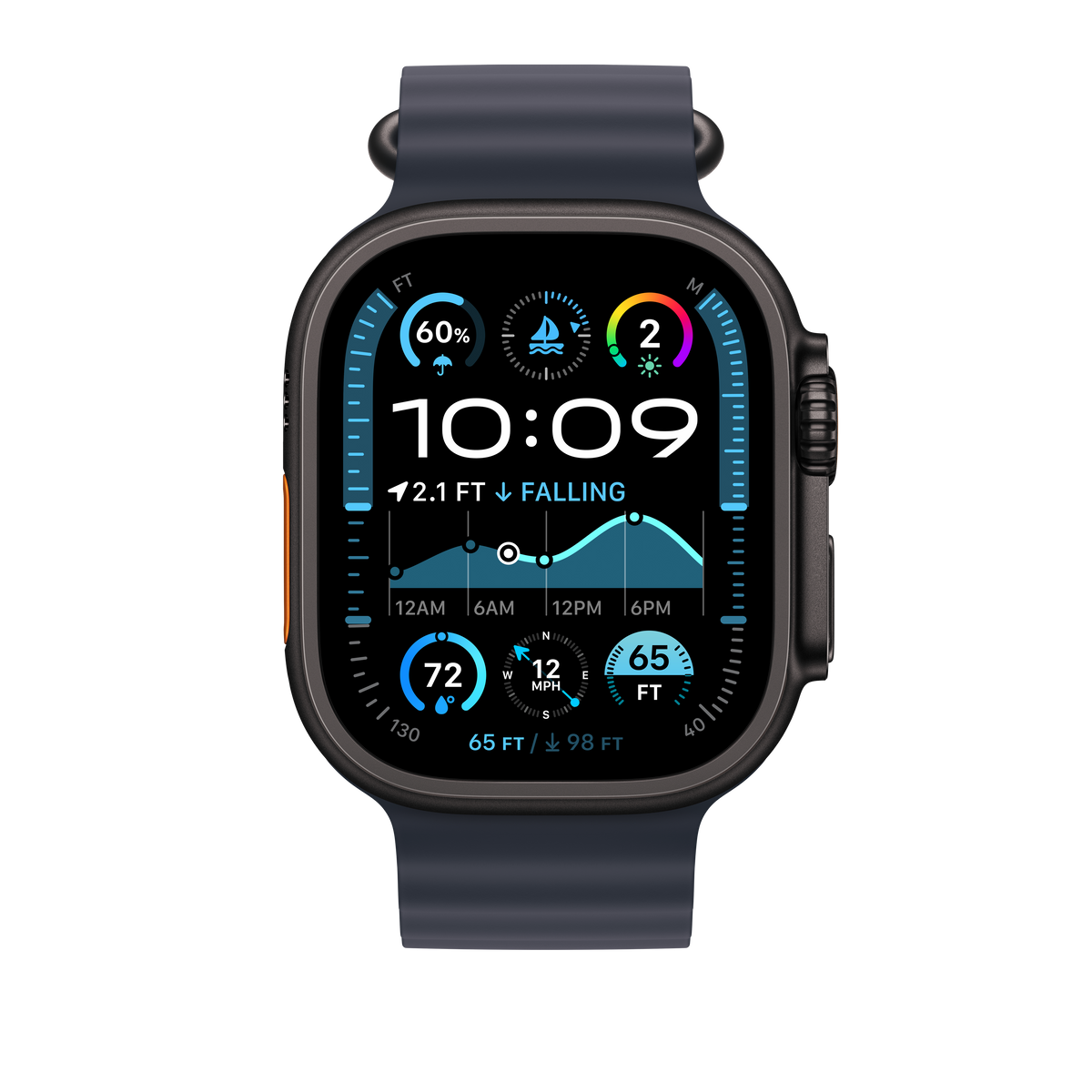 Apple Watch 44/45/46/49mm námořnicky modré prodloužení Oceánského řemínku – provedení z černého titanu - bonami.click