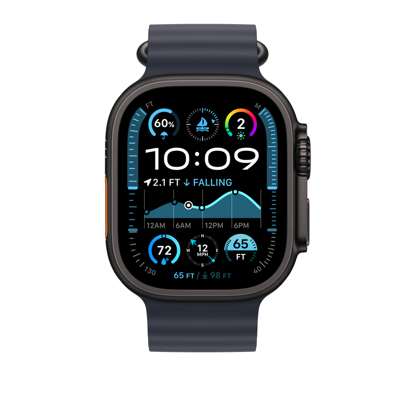 Apple Watch 44/45/46/49mm námořnicky modré prodloužení Oceánského řemínku – provedení z černého titanu - bonami.click