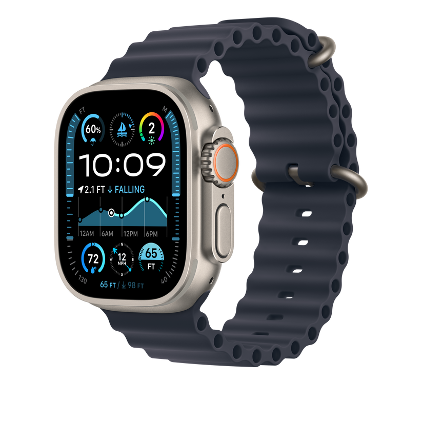 Apple Watch 44/45/46/49mm námořnicky modré prodloužení Oceánského řemínku – provedení z přírodního titanu - bonami.click
