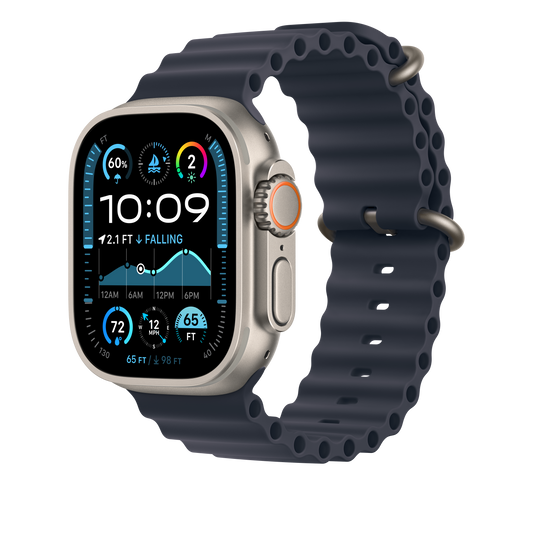 Apple Watch 44/45/46/49mm námořnicky modré prodloužení Oceánského řemínku – provedení z přírodního titanu - bonami.click