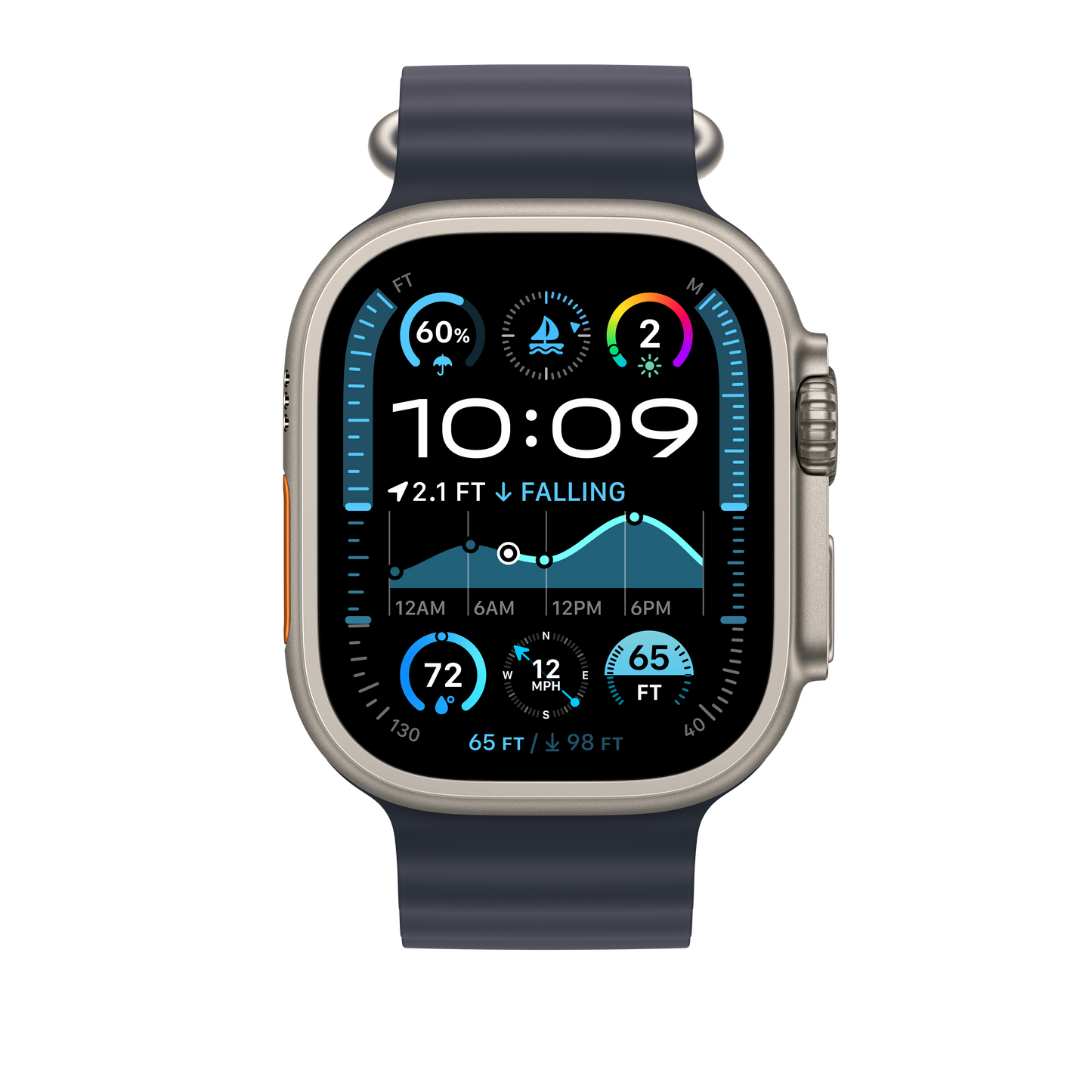 Apple Watch 44/45/46/49mm námořnicky modré prodloužení Oceánského řemínku – provedení z přírodního titanu - bonami.click