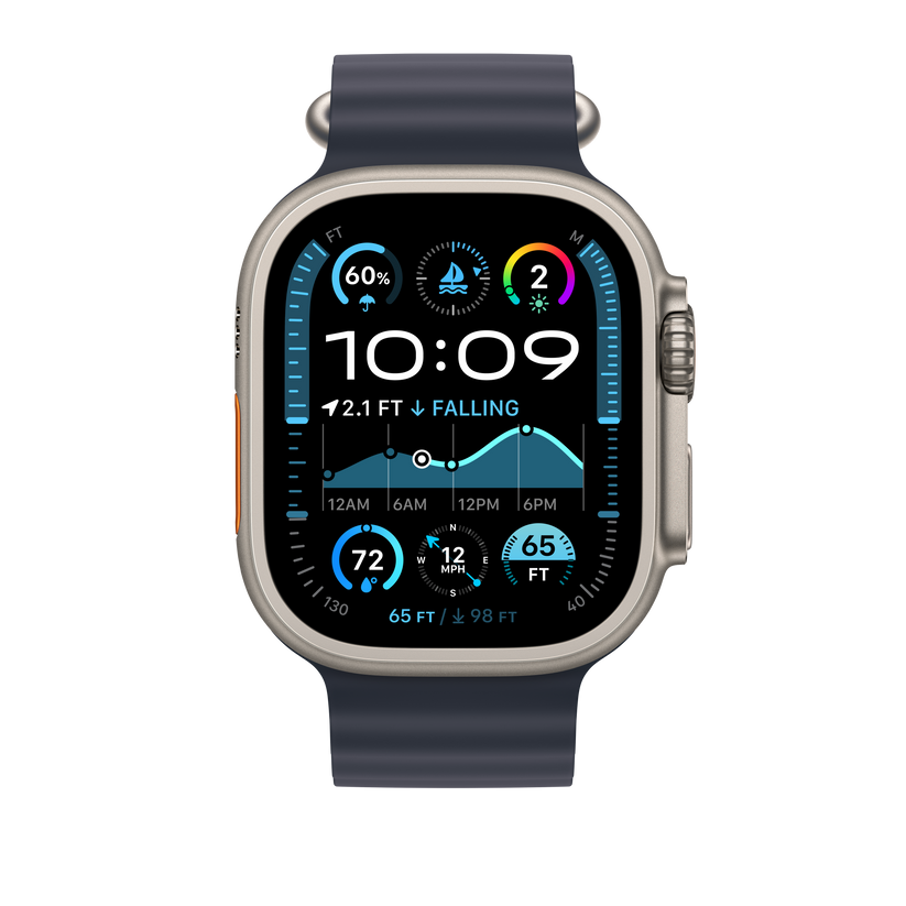 Apple Watch 44/45/46/49mm námořnicky modré prodloužení Oceánského řemínku – provedení z přírodního titanu - bonami.click