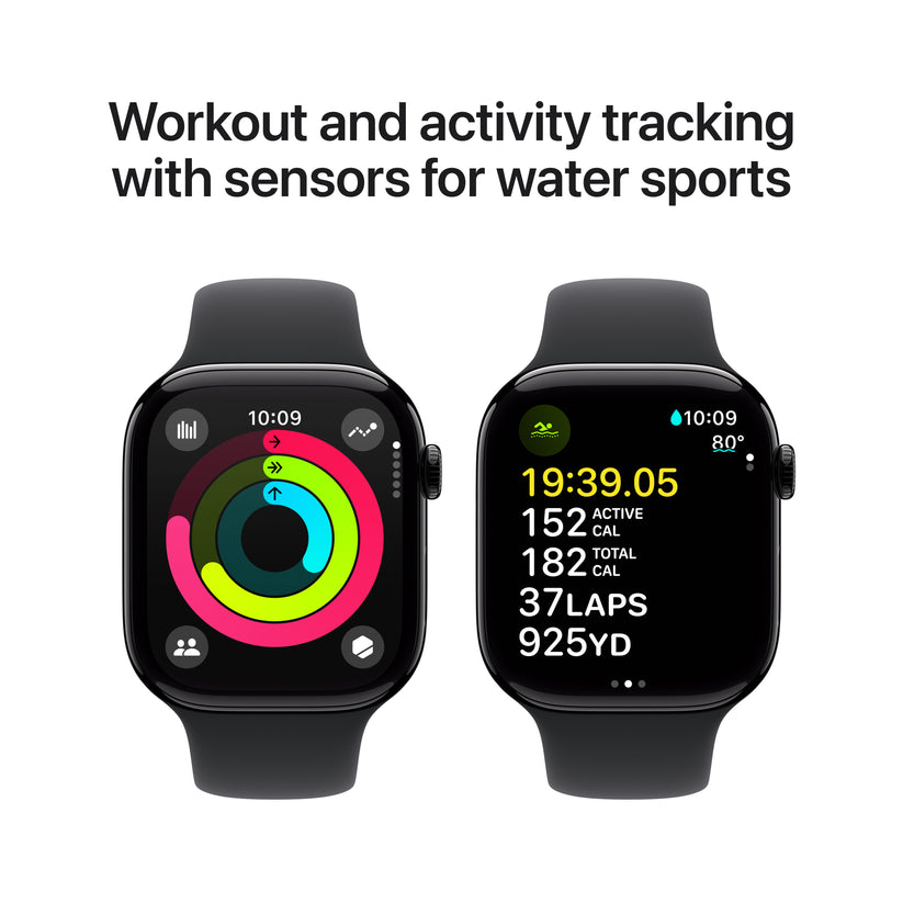 Apple Watch Series 10 GPS + Cellular 46mm klavírně černé hliníkové pouzdro s černým sportovním řemínkem - S/M (renovovaný) - bonami.click