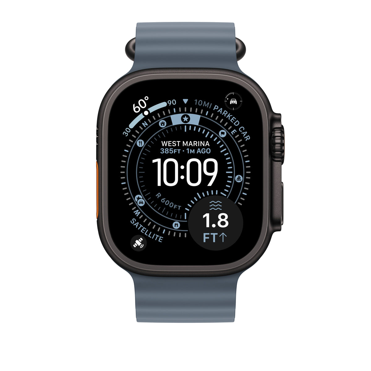 Prodloužení Oceánského řemínku pro Apple Watch 44/45/46/49 mm Apple ocelově modré - provedení z černého titanu - bonami.click