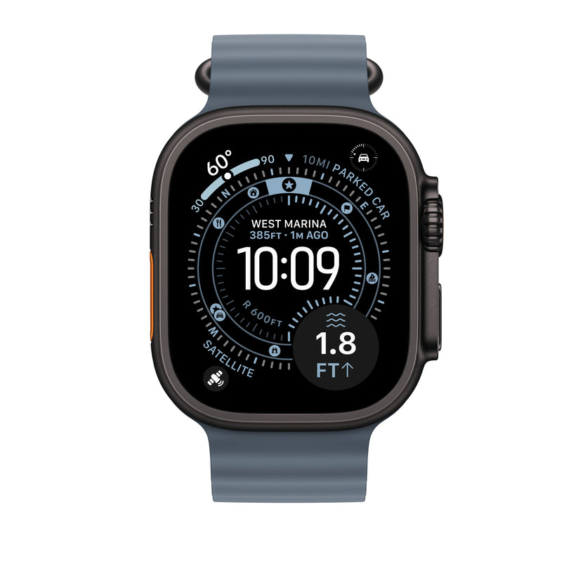 Prodloužení Oceánského řemínku pro Apple Watch 44/45/46/49 mm Apple ocelově modré - provedení z černého titanu - bonami.click