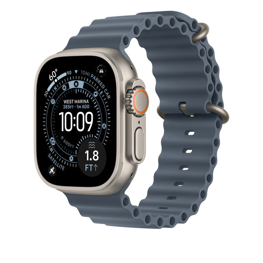 Řemínek pro Apple Watch 44/45/46/49 mm Apple ocelově modrý Oceánský - provedení z přírodního titanu - bonami.click