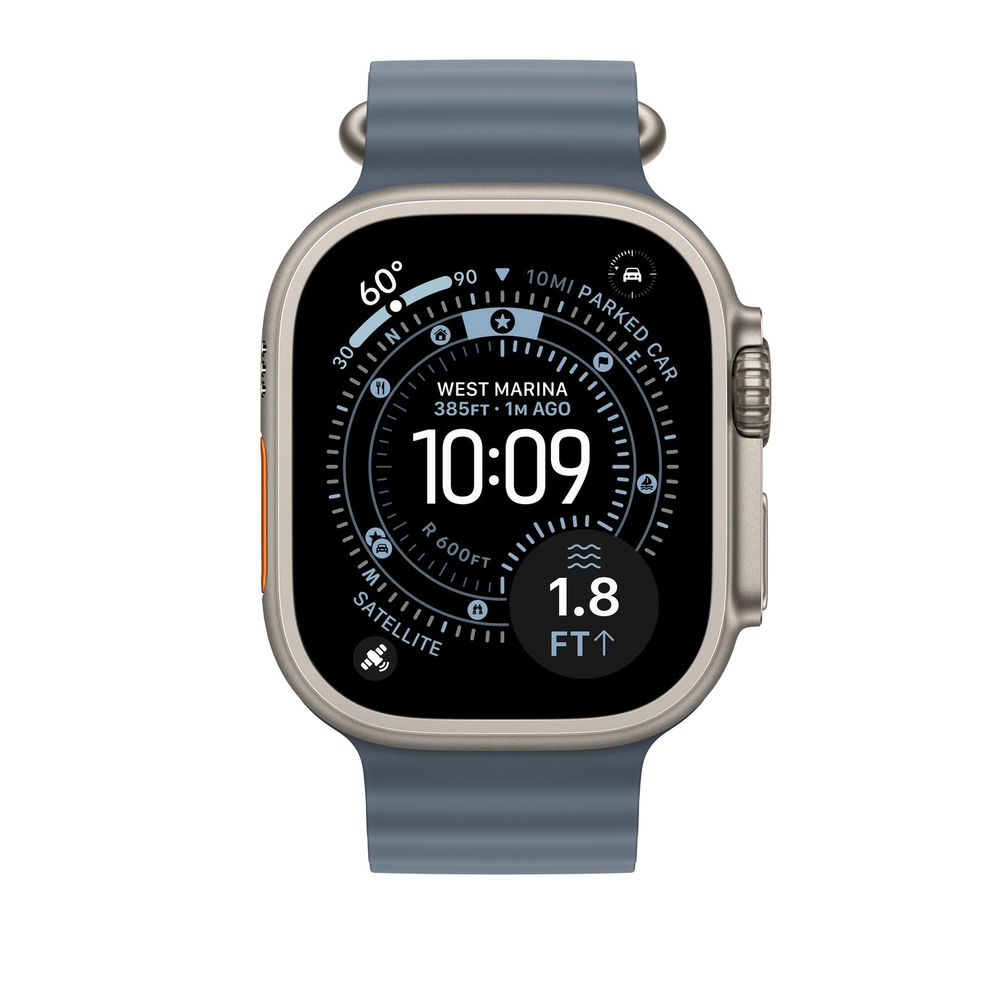 Řemínek pro Apple Watch 44/45/46/49 mm Apple ocelově modrý Oceánský - provedení z přírodního titanu - bonami.click