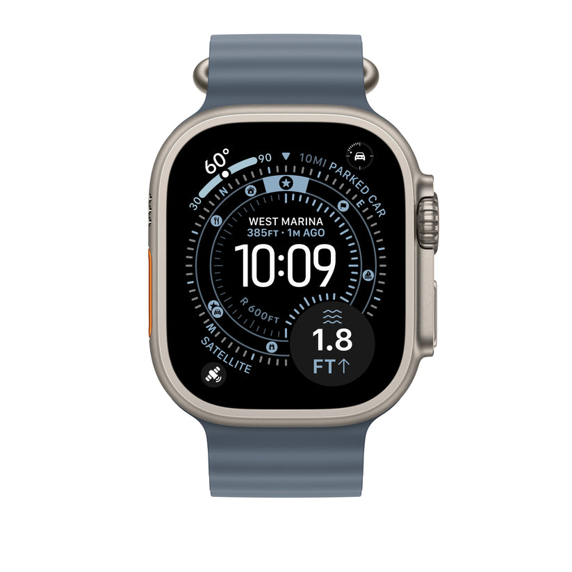 Řemínek pro Apple Watch 44/45/46/49 mm Apple ocelově modrý Oceánský - provedení z přírodního titanu - bonami.click
