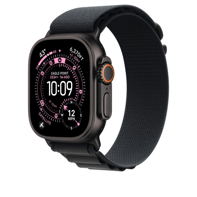 Řemínek pro Apple Watch 44/45/46/49 mm Apple černý Alpský tah - malý - provedení z černého titanu - bonami.click