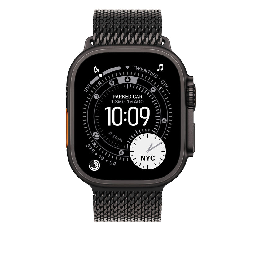 Řemínek pro Apple Watch 44/45/46/49 mm Apple milánský tah z černého titanu - střední - bonami.click