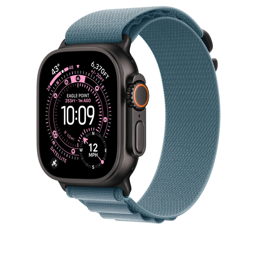 Řemínek pro Apple Watch 44/45/46/49 mm Apple světle modrý Alpský tah - velký - provedení z černého titanu - bonami.click