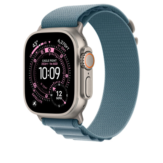 Řemínek pro Apple Watch 44/45/46/49 mm Apple světle modrý Alpský tah - velký - provedení z přírodního titanu - bonami.click