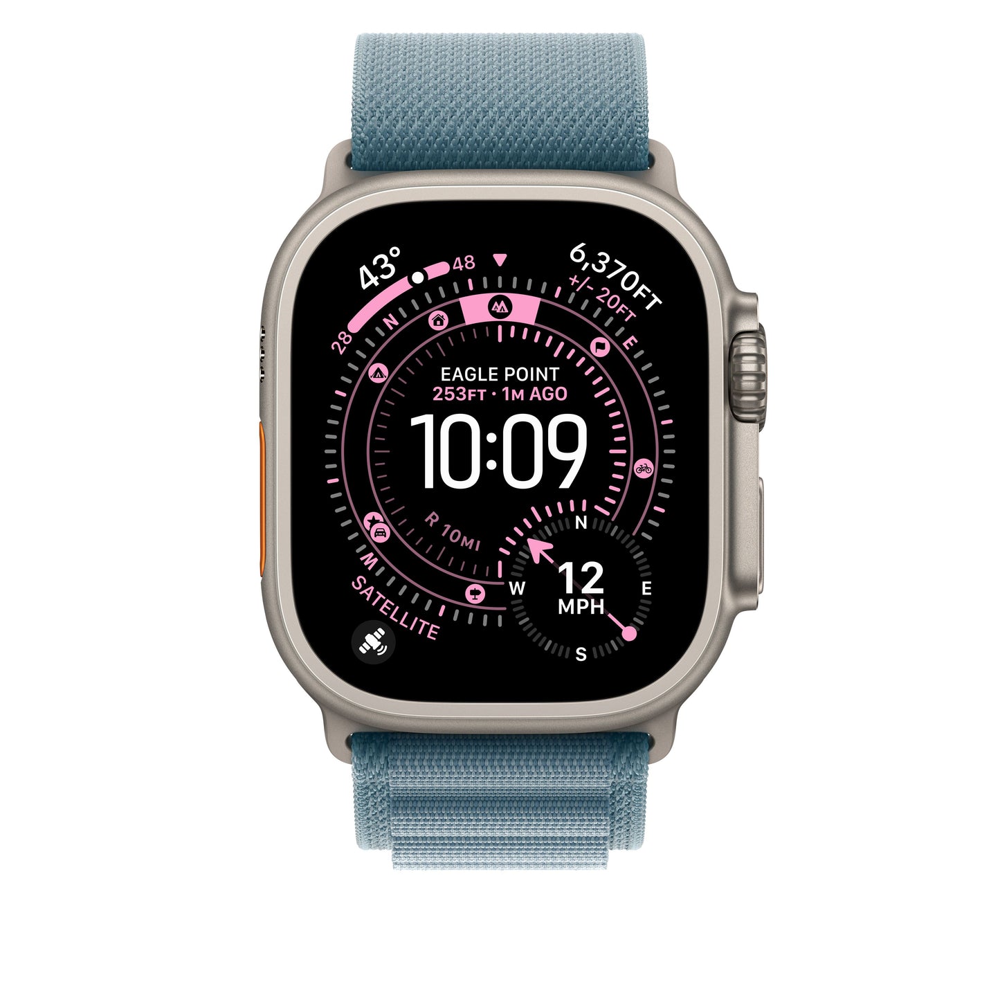 Řemínek pro Apple Watch 44/45/46/49 mm Apple světle modrý Alpský tah - velký - provedení z přírodního titanu - bonami.click