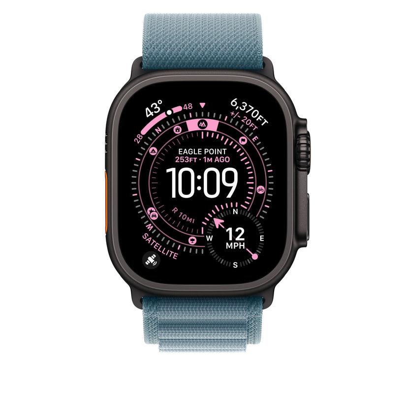 Řemínek pro Apple Watch 44/45/46/49 mm Apple světle modrý Alpský tah - malý - provedení z černého titanu - bonami.click