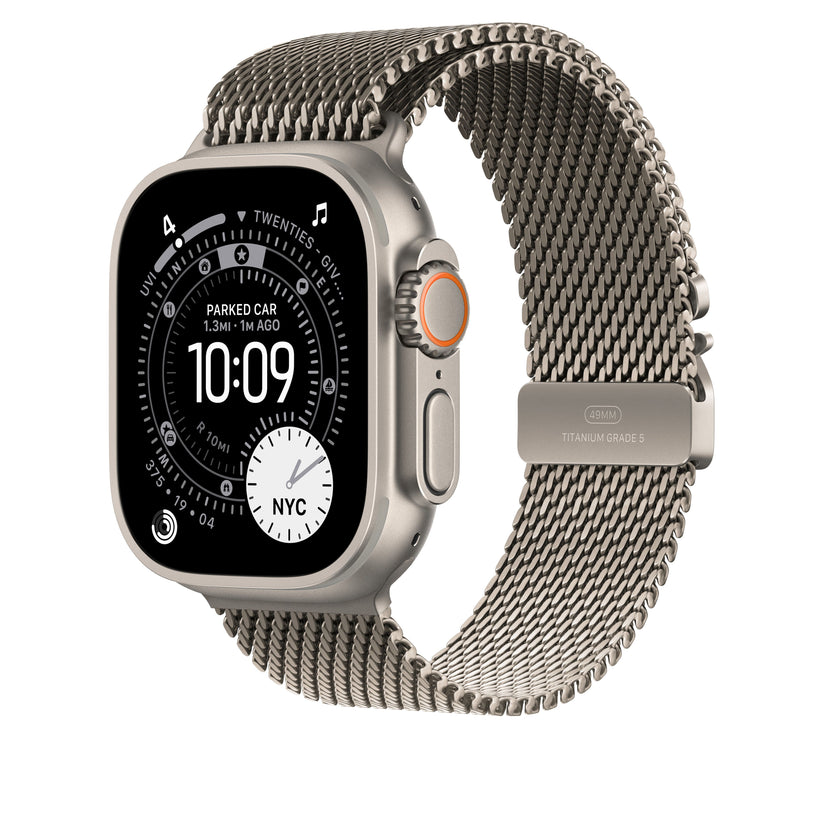 Řemínek pro Apple Watch 44/45/46/49 mm Apple milánský tah z přírodního titanu - střední - bonami.click